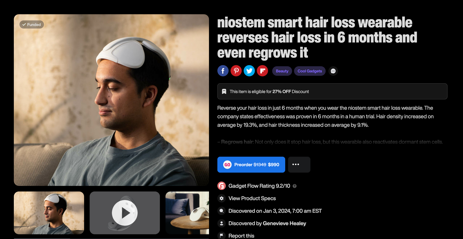 niostem smart hair loss wearable reverses hair loss in 6 months and even regrows it